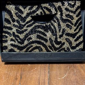 Rachel Zoe Black and Gold Zebra Pattern Clutch